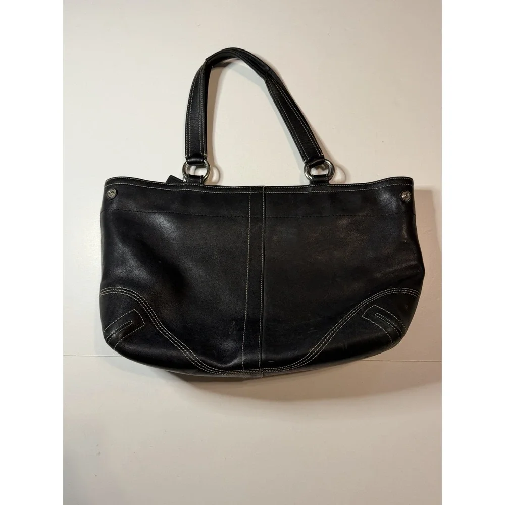 Vintage Coach SoHo Tote Satchel Bag 8A09 Y2K Black Leather Purse - Picture 2 of 11
